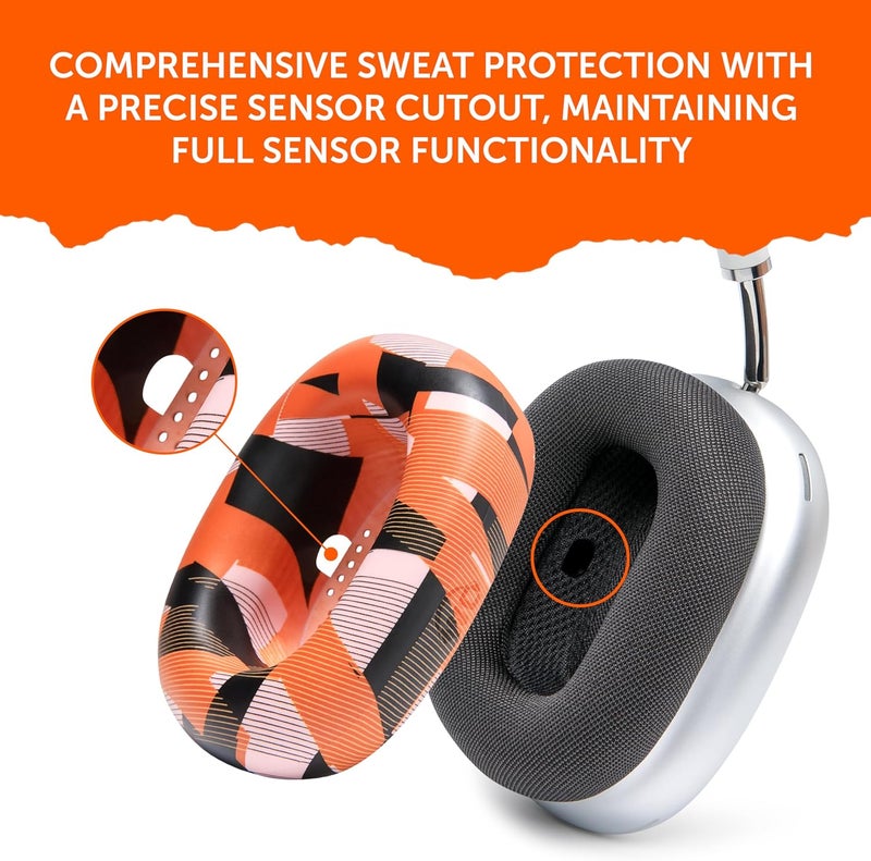 WC SweatZ Max - Patented Protective Earpad Covers for Airpods Max Made by Wicked Cushions | Sweatproof & Easily Washable | Full Earpad Sweat Protection | Orange Prism - Image 4